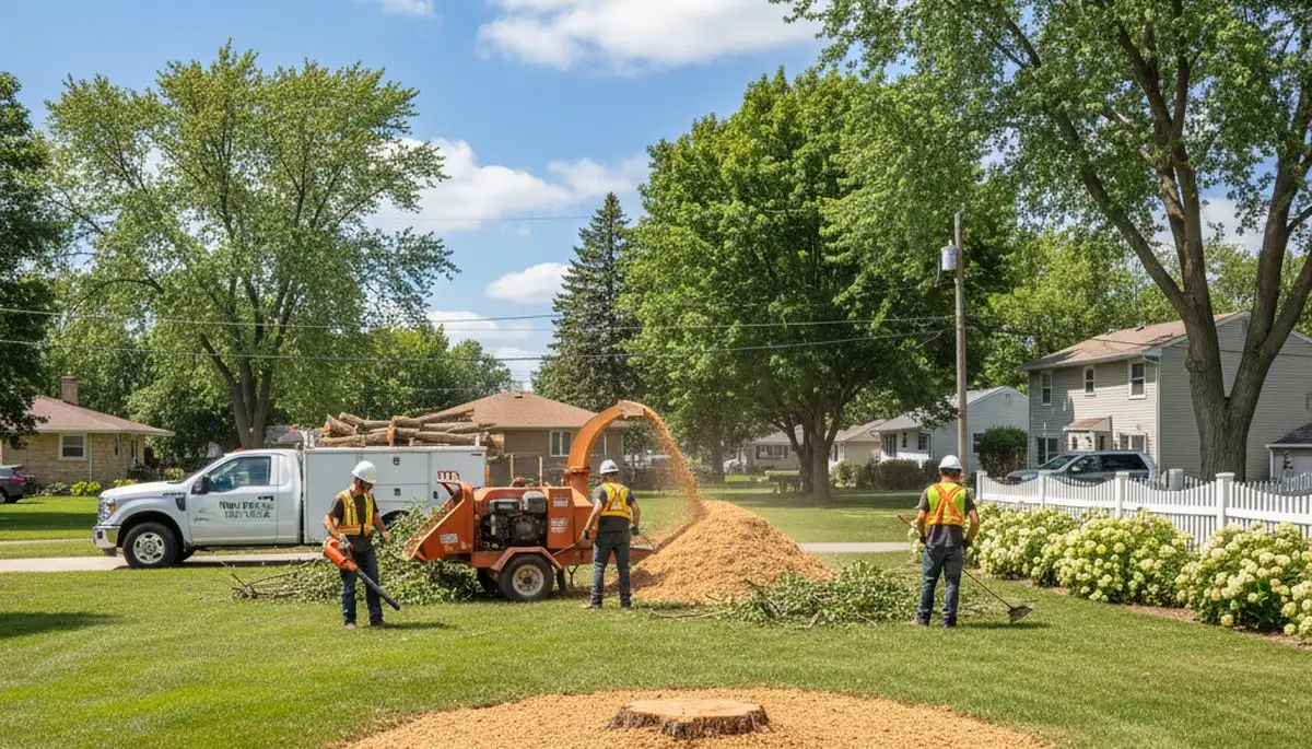 Completed tree removal and yard cleanup in Minneapolis MN with stump grinding and debris cleared