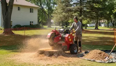 Professional stump grinding service removing tree stumps in Circle Pines, Minneapolis, MN yard