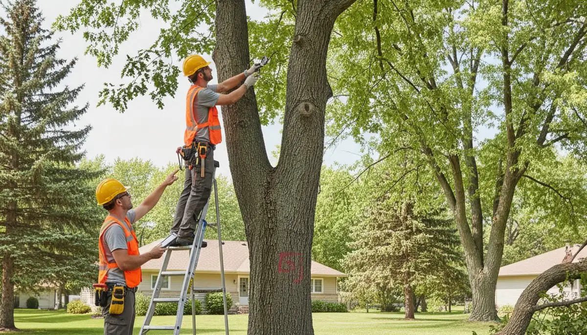 Certified arborist performing tree health assessment in Circle Pines, MN for Minneapolis tree service company