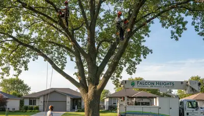 Professional tree removal service in Minneapolis MN safely cutting and clearing large oak tree