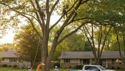 Professional tree removal service in Minneapolis MN safely cutting and clearing large oak trees
