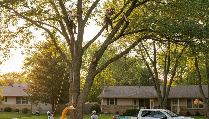 Professional tree removal service in Minneapolis MN safely cutting and clearing large oak trees