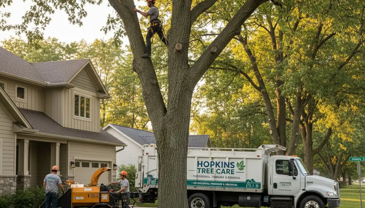 Professional tree removal service in Minneapolis MN safely cutting down large oak tree