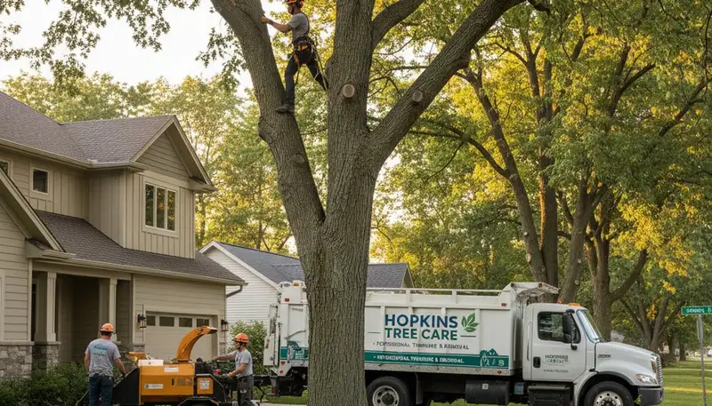 Professional tree removal service in Minneapolis MN safely cutting down large oak tree