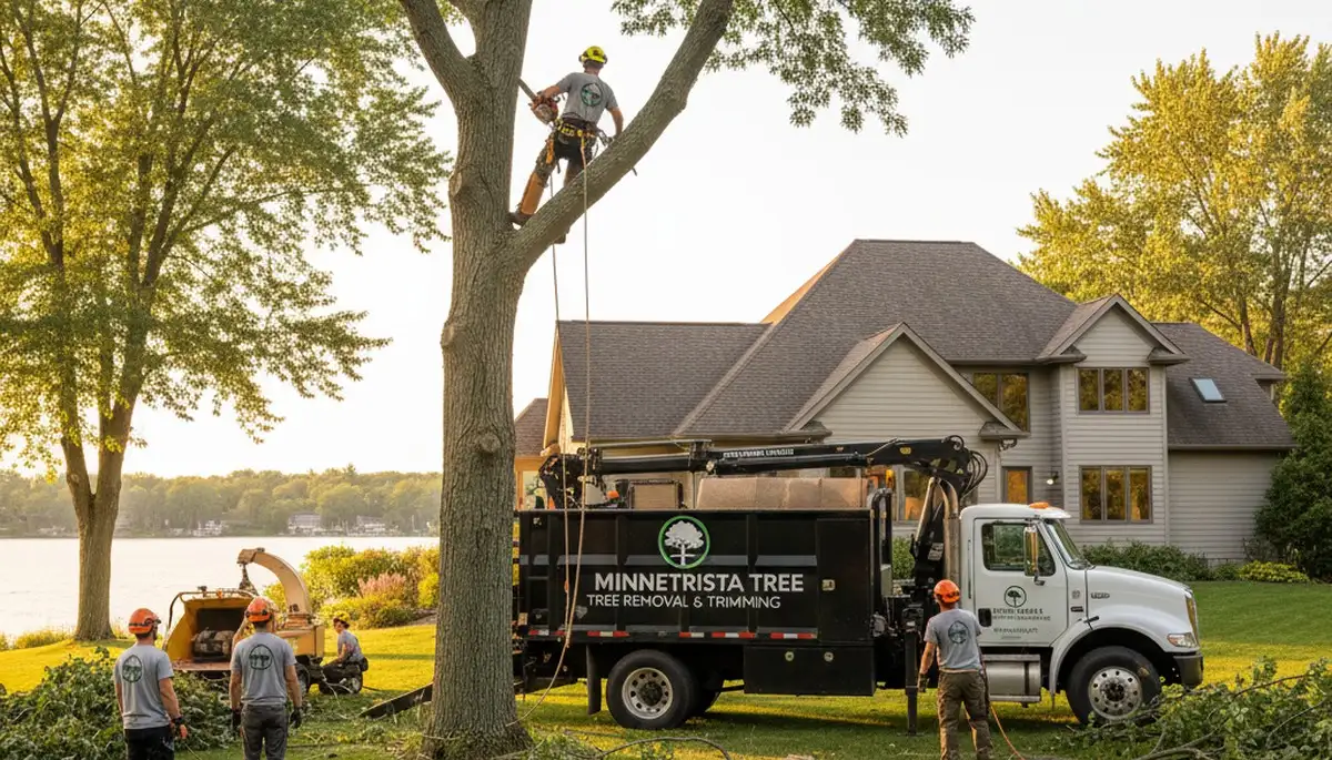 Professional tree removal service crew working safely in Minneapolis, MN